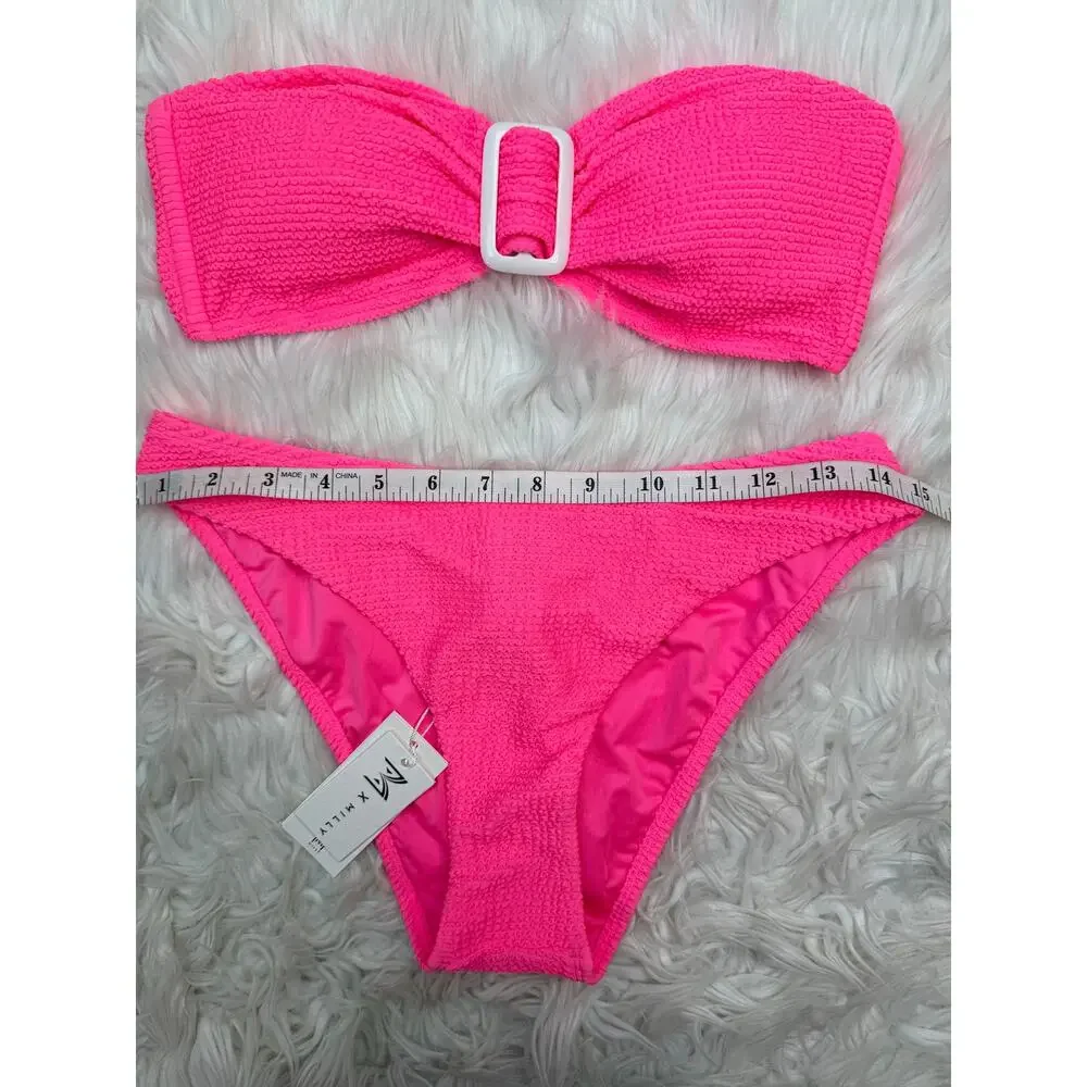 Milly‎ Margot Solid Bandeau Bikini Set Size M Pink NWT REVOLVE Resortwear